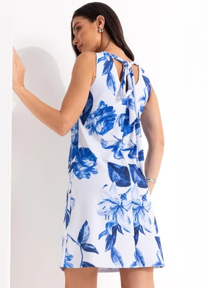 Quintess - Vestido Floral Azul em Malha Crepe - QUINTESS