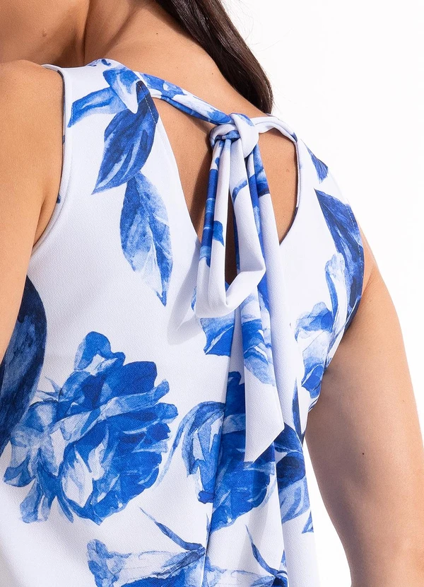 Quintess - Vestido Floral Azul em Malha Crepe 6