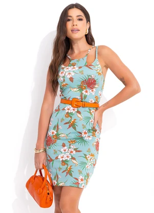 Bimini - Vestido Floral Azul em Malha de Poliéster - BIMINI
