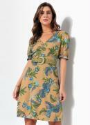 VESTIDO (FLORAL BEGE) COM RECORTES E MANGAS CURTAS
