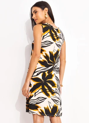 Quintess - Vestido Floral Bege em Malha de Viscose - QUINTESS