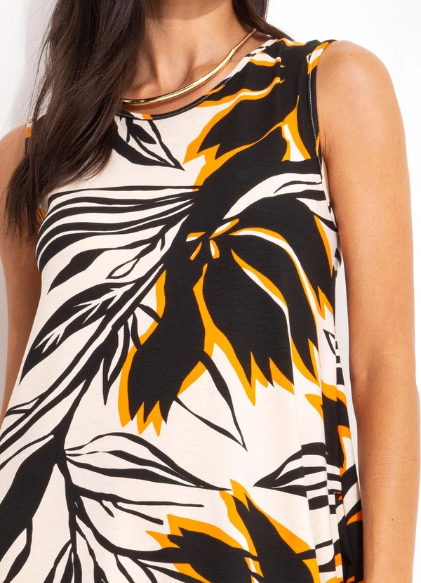 Quintess - Vestido Floral Bege em Malha de Viscose 8