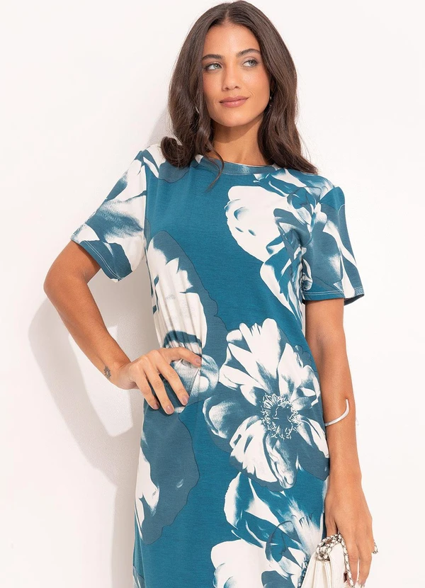 Quintess - Vestido Floral Bicolor em Malha de Viscose 2