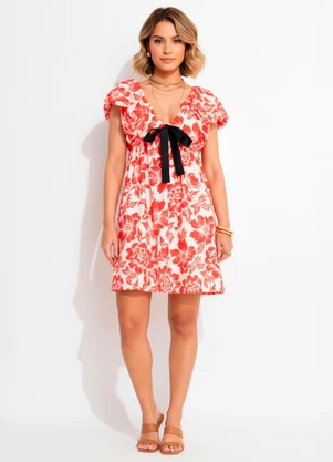 Quintess - Vestido Floral Bicolor em Malha Fria - QUINTESS