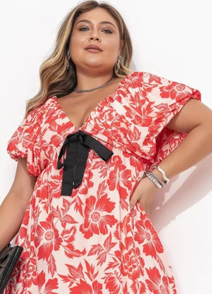 Quintess - Vestido Curto Floral em Malha Fria com Laço Removível - QUINTESS