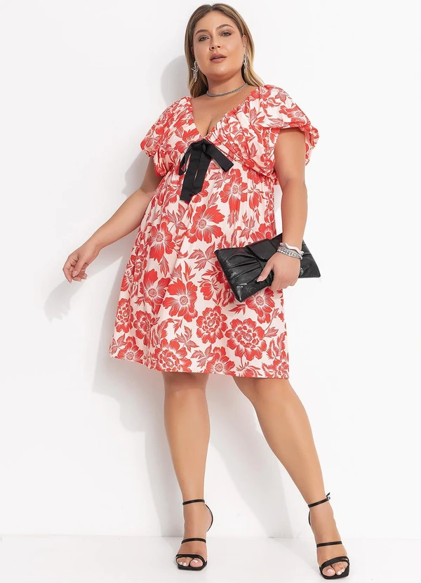 Quintess - Vestido Curto Floral em Malha Fria com Laço Removível 11