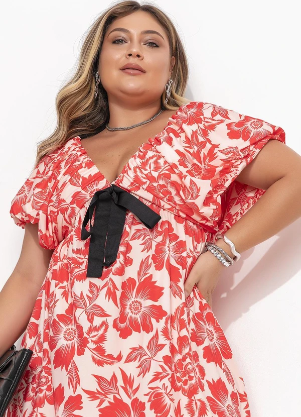 Quintess - Vestido Curto Floral em Malha Fria com Laço Removível 14