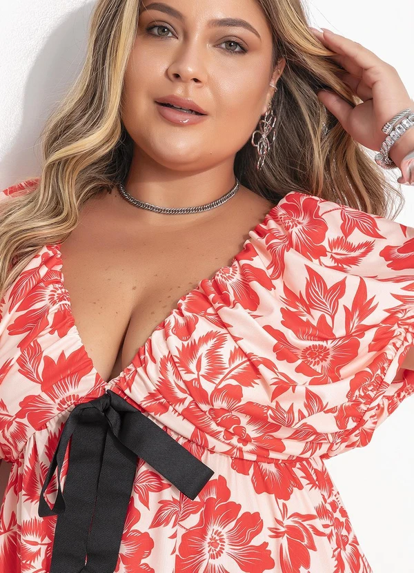 Quintess - Vestido Curto Floral em Malha Fria com Laço Removível