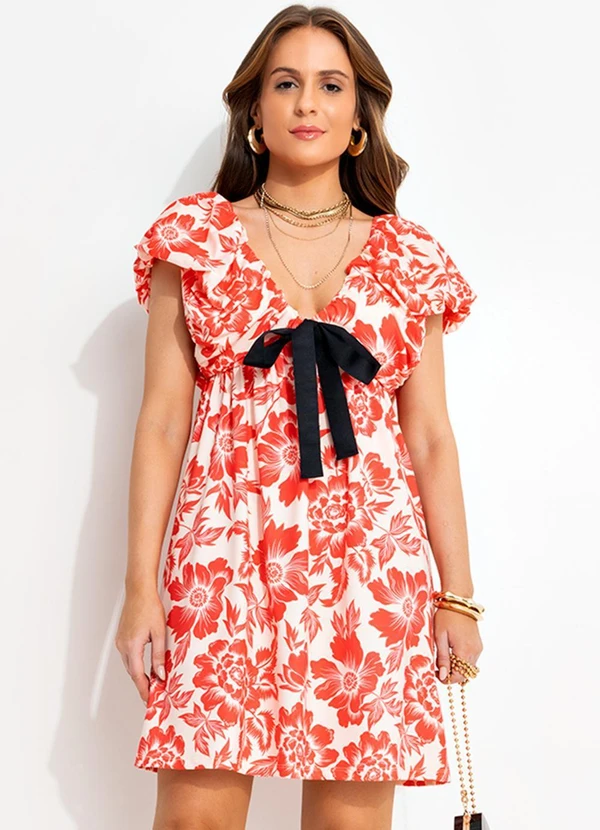 Quintess - Vestido Curto Floral em Malha Fria com Laço Removível 7