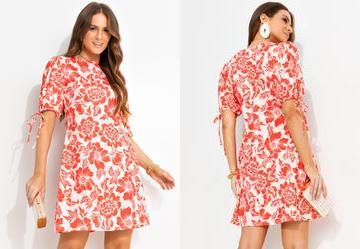Vestido Floral Bicolor em Malha Fria