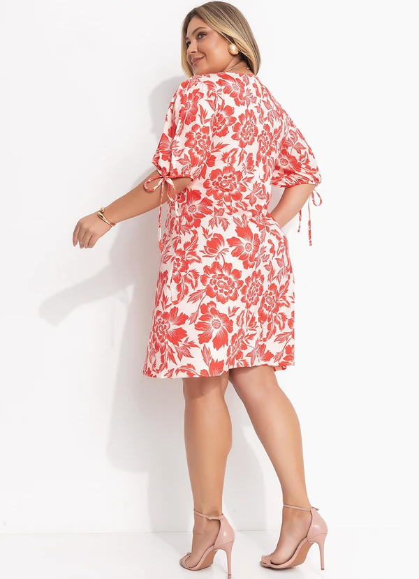 Quintess - Vestido Curto Floral em Malha Fria com Manga Bufante e Amarração 10