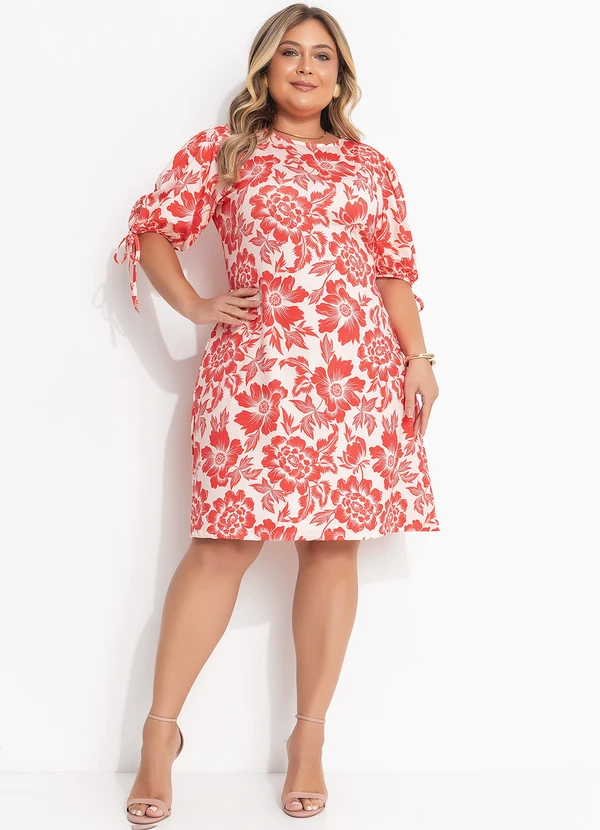 Quintess - Vestido Curto Floral em Malha Fria com Manga Bufante e Amarração 11