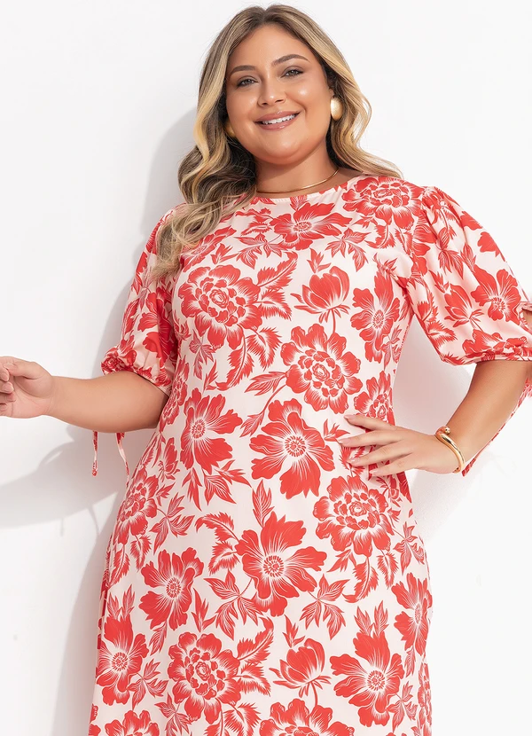 Quintess - Vestido Curto Floral em Malha Fria com Manga Bufante e Amarração 13