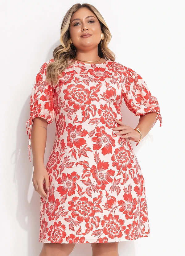 Quintess - Vestido Curto Floral em Malha Fria com Manga Bufante e Amarração 7