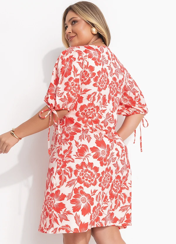 Quintess - Vestido Curto Floral em Malha Fria com Manga Bufante e Amarração 8