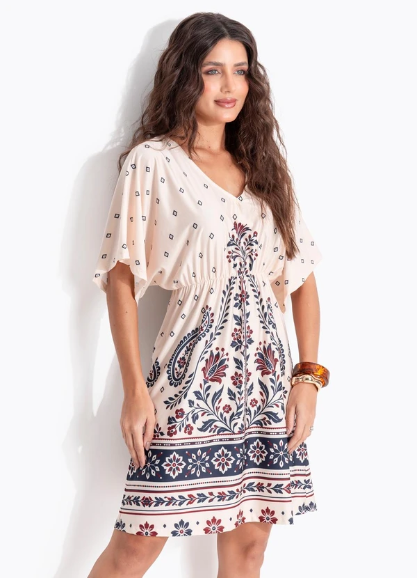 Quintess - Vestido Floral Boho em Malha Fria