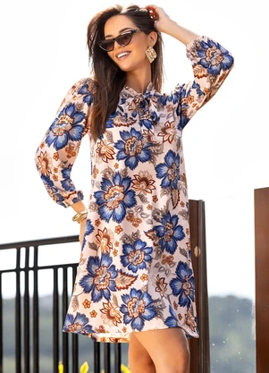 Quintess - Vestido Floral Bordado em Malha Fria - QUINTESS