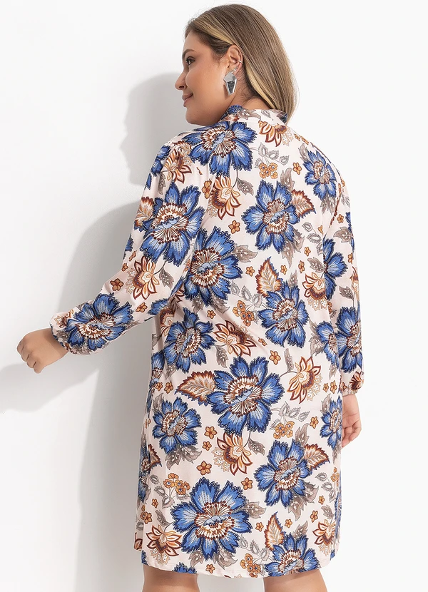 Quintess - Vestido Curto Floral em Malha Fria com Gola Laço e Manga 7/8 11