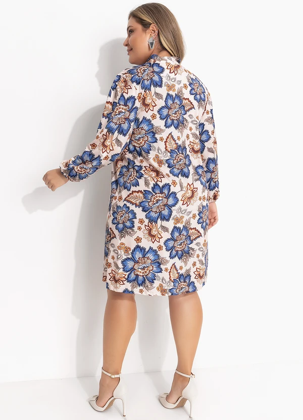 Quintess - Vestido Curto Floral em Malha Fria com Gola Laço e Manga 7/8 13