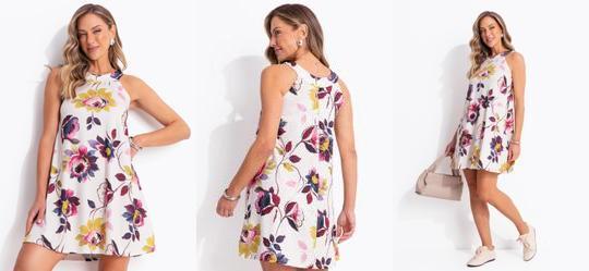 Vestido Floral Bord� em Malha Fria