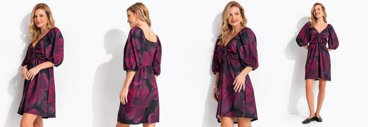 Vestido Floral Bord� em Malha Texturizada