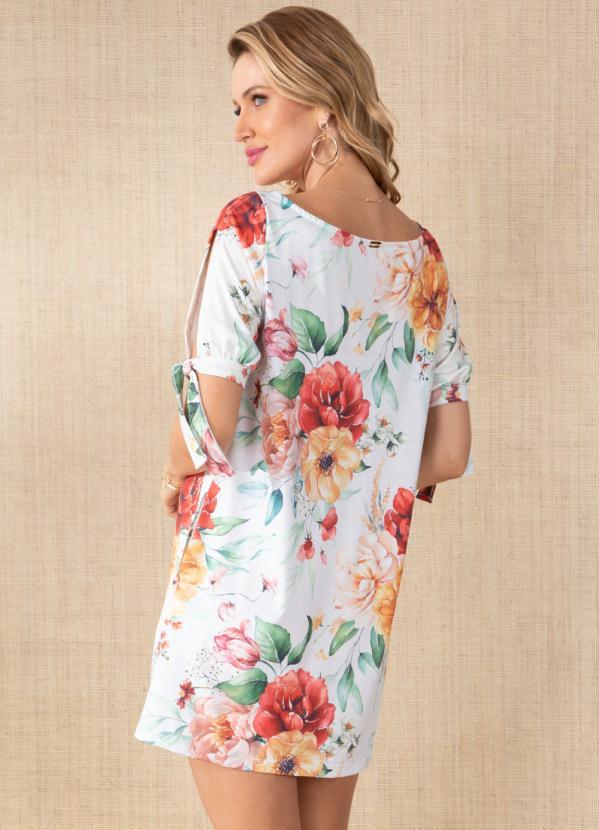 Quintess - Vestido Floral Branco com Amarração nas Mangas 8