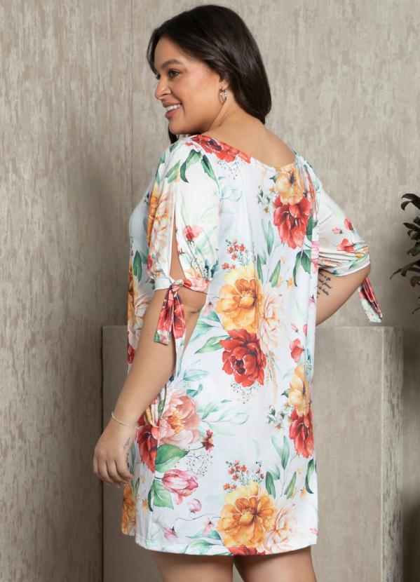 Quintess - Vestido Floral Branco com Amarração nas Mangas 3