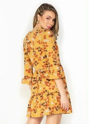 Moda Pop - Vestido Floral com Babados e Manga 3/4 - MODA POP