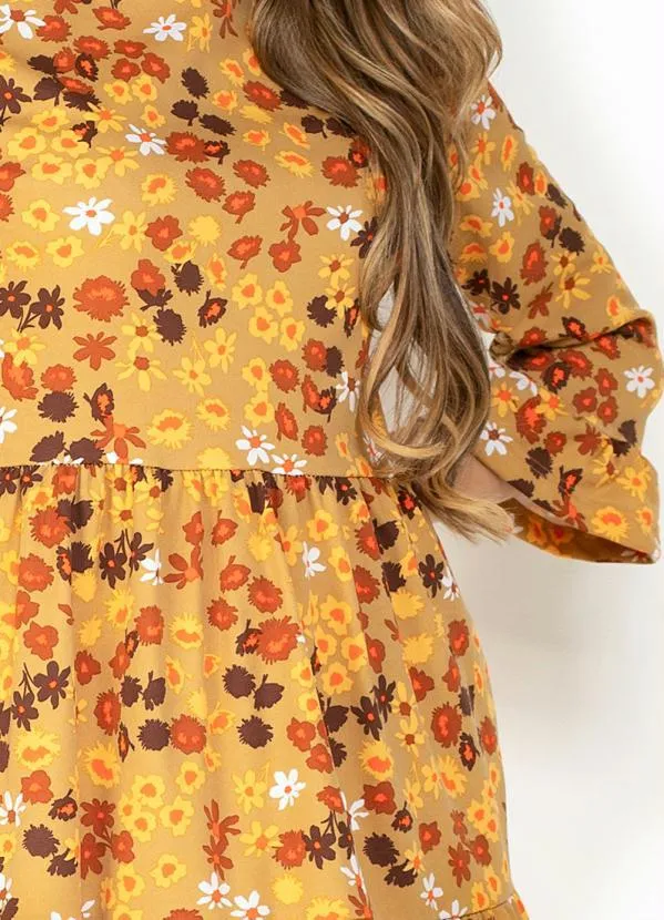 Moda Pop - Vestido Floral com Babados e Manga 3/4 3