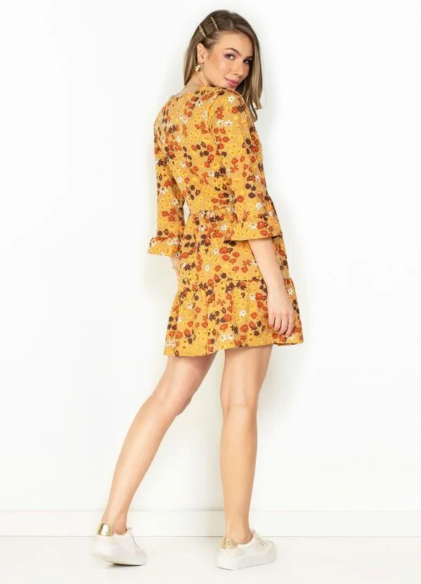 Moda Pop - Vestido Floral com Babados e Manga 3/4 5