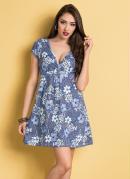 Vestido Floral com Decote Transpassado