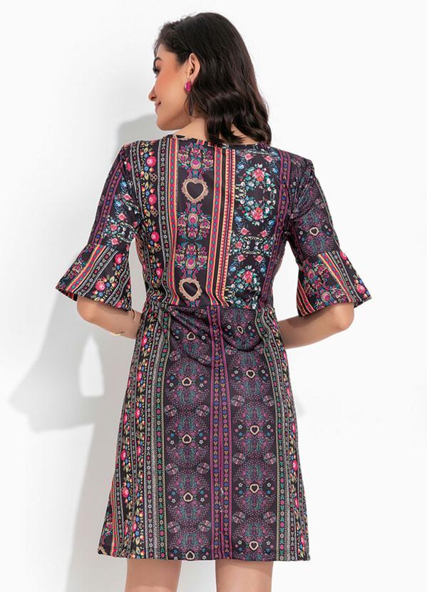 Outlet - Vestido Floral com Decote V e Manga Curta 2