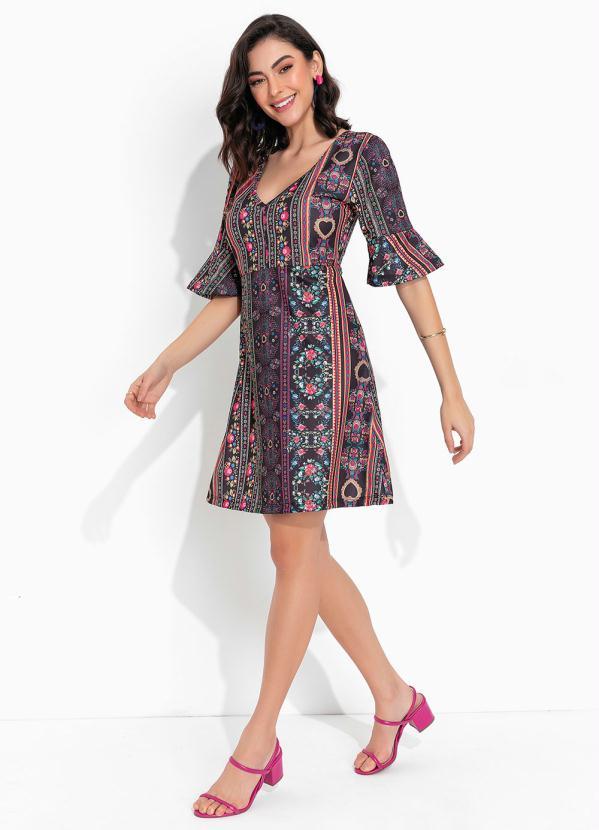 Outlet - Vestido Floral com Decote V e Manga Curta 3