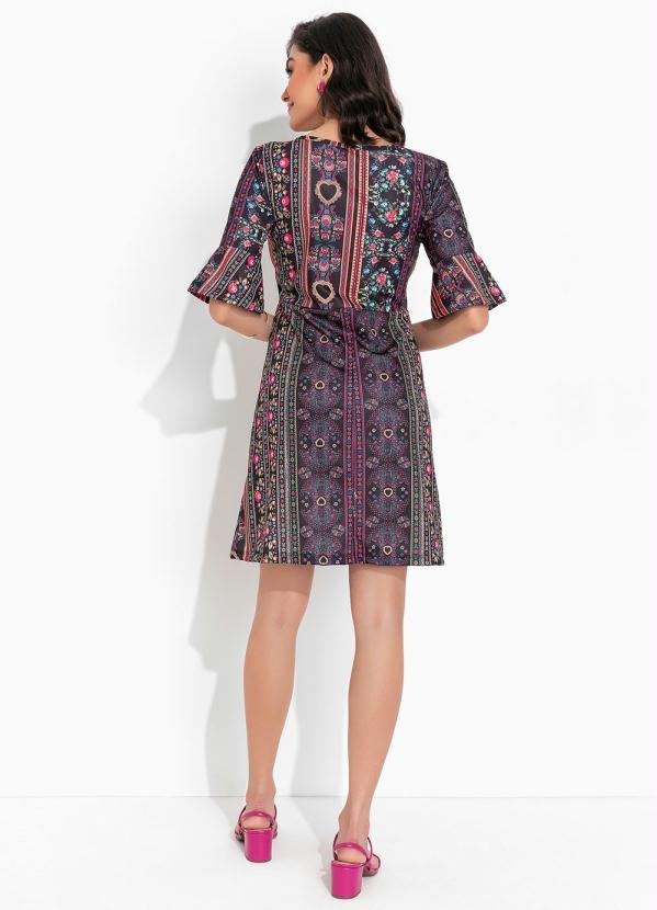 Outlet - Vestido Floral com Decote V e Manga Curta 4