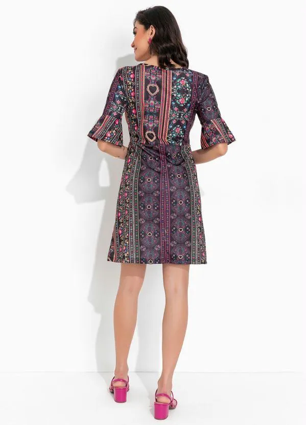 Queima Estoque - Vestido Floral com Decote V e Manga Curta 4