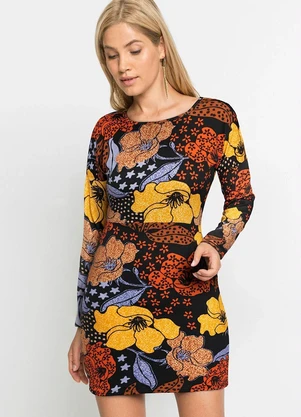 bonprix - Vestido Floral com Folhagens - BONPRIX