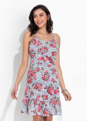 Vestido (Floral) com Recortes e Babado