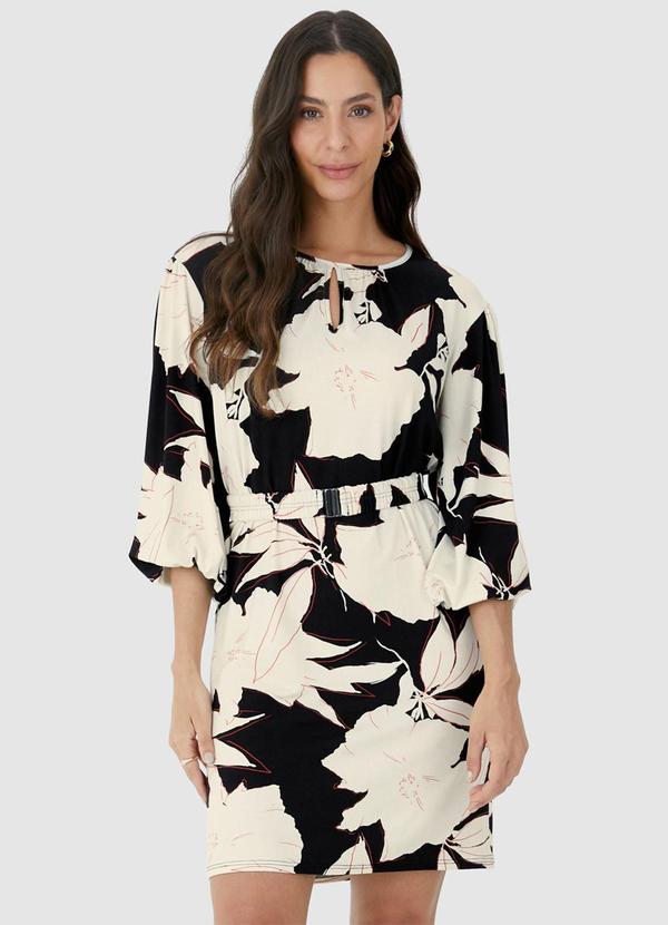 Malwee - Vestido Floral Curto Amplo Preto