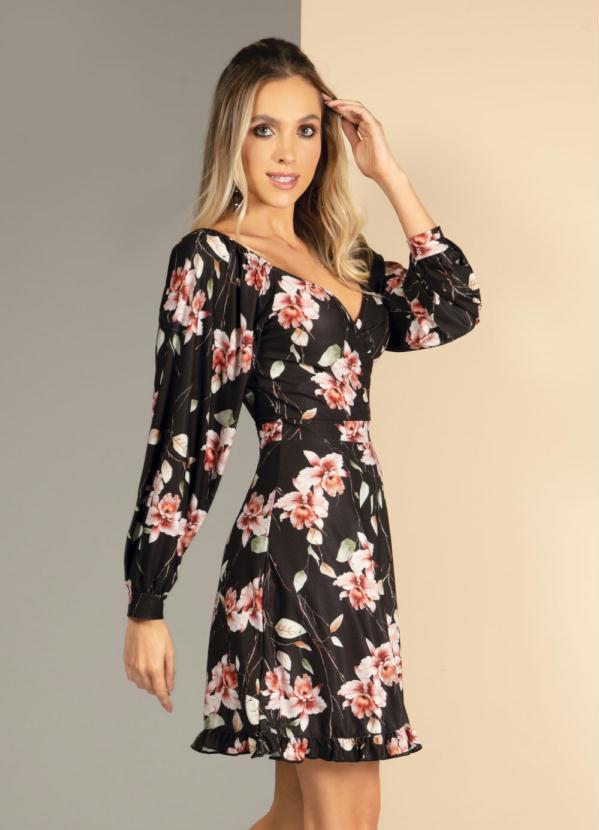 Quintess - Vestido Floral Dark com Babados na Barra 2