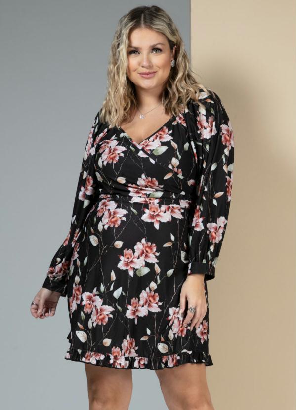 Quintess - Vestido Floral Dark com Babados na Barra 5