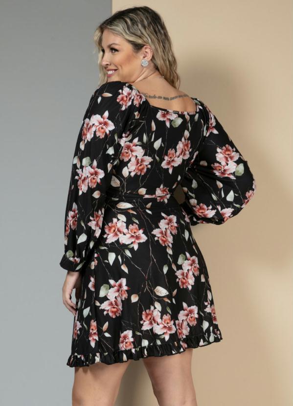 Quintess - Vestido Floral Dark com Babados na Barra 6