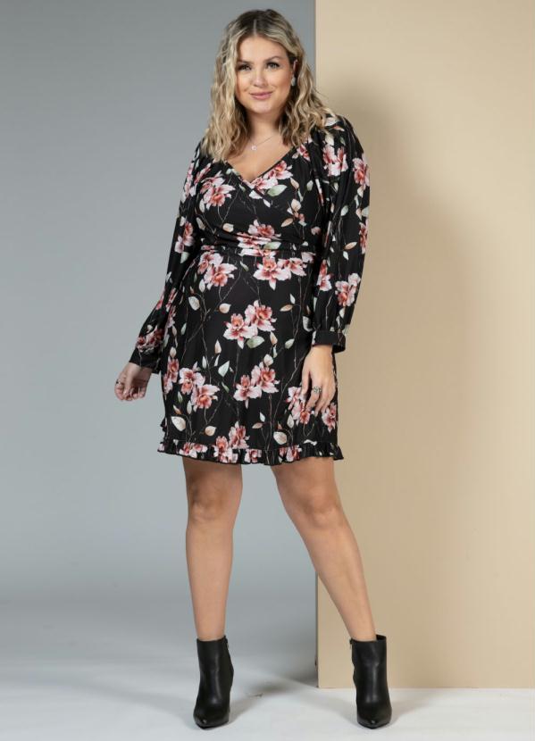 Quintess - Vestido Floral Dark com Babados na Barra 7