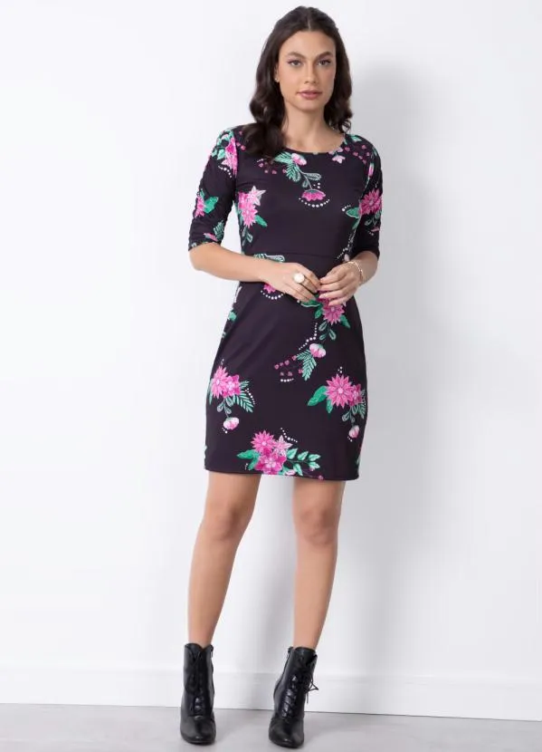 Quintess - Vestido Floral Dark com Drapeado 2