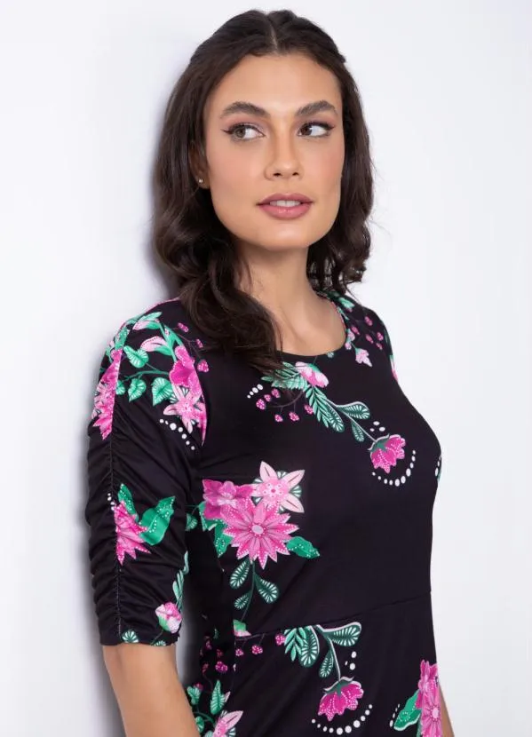 Quintess - Vestido Floral Dark com Drapeado 3