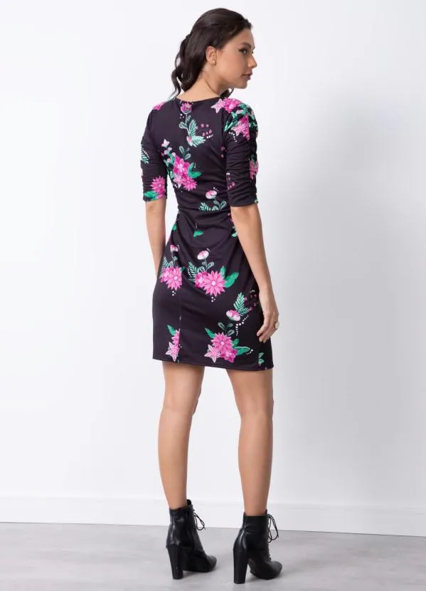 Quintess - Vestido Floral Dark com Drapeado 4