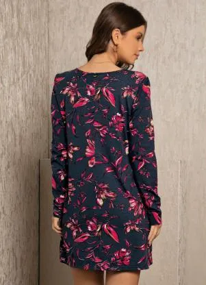 Quintess - Vestido Floral Dark com Recorte nas Mangas - QUINTESS