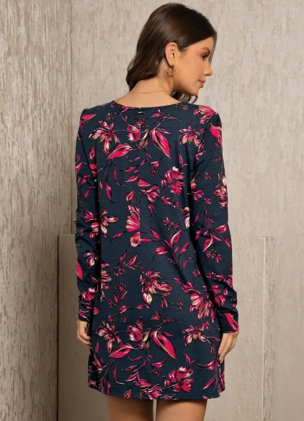 Quintess - Vestido Floral Dark com Recorte nas Mangas 2