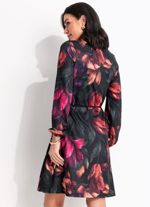 Quintess - Vestido Floral Dark em Malha Texturizada - QUINTESS