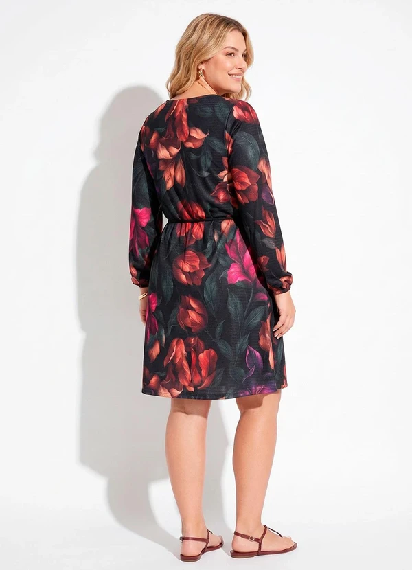 Quintess - Vestido Floral Dark em Malha Texturizada