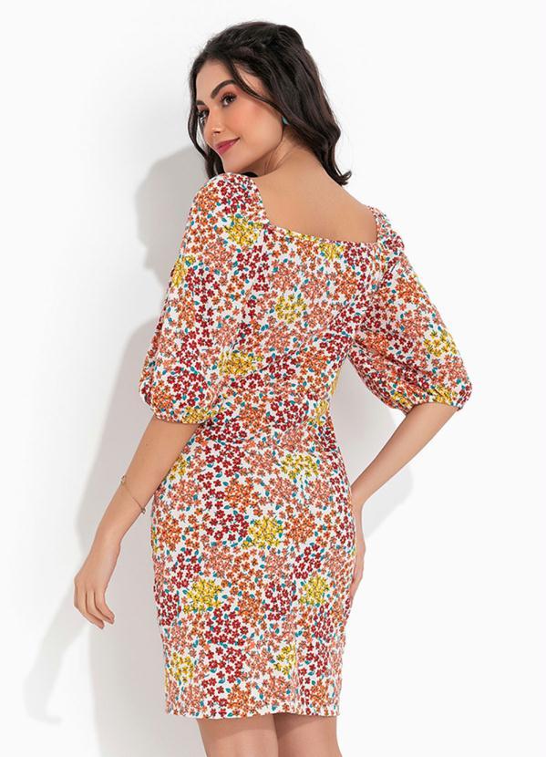 Outlet - Vestido Floral Decote Princesa com Manga Bufante 2